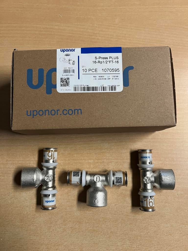 Partij Uponor S-Press Plus T-stuk 16 x Rp1/2" x 16, pers, Ophalen of Verzenden, Nieuw, Koper, Overige typen