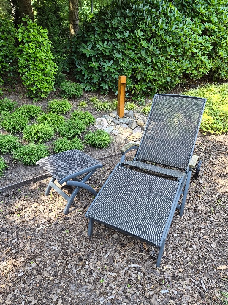 Hartman ligstoel, Ophalen, Gebruikt, Aluminium, Verstelbaar