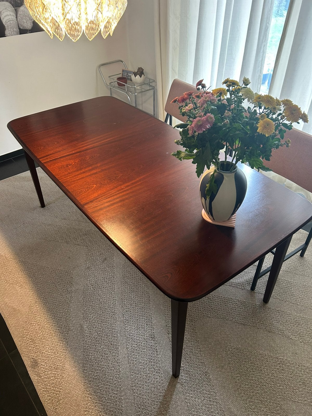 Vintage uitschuifbare eettafel jaren 60 met bank, Ophalen, 200 cm of meer, 50 tot 100 cm, Zo goed als nieuw