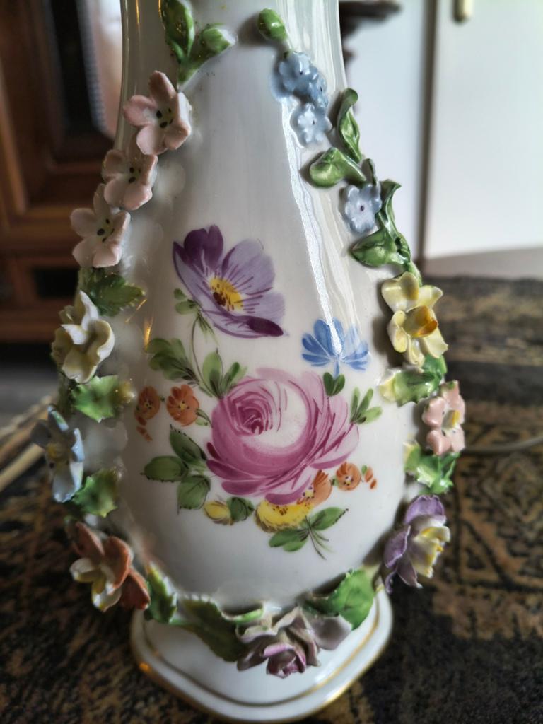 Antieke Dresden Porseleinen Tafellamp met Bloemen, Ophalen of Verzenden