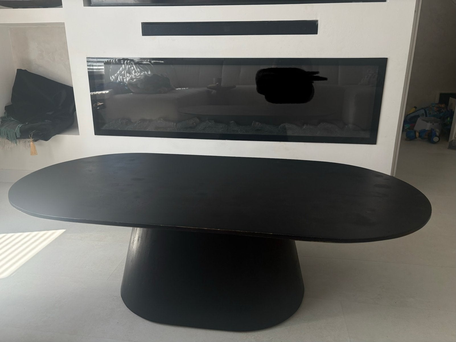 Zwarte ovale salontafel, Ophalen, Gebruikt, 100 tot 150 cm, 50 tot 100 cm