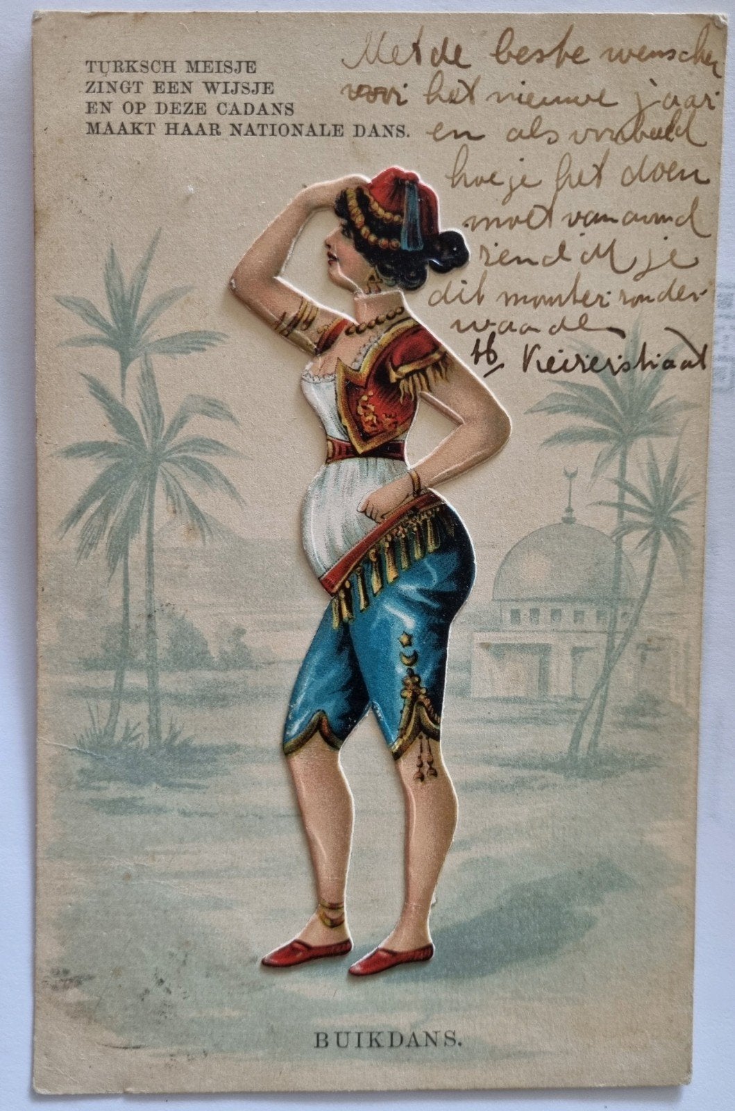 Reliefkaart Turks meisje met buikdans - krt.465, Ophalen of Verzenden, Voor 1920, Gelopen, Cultuur en Media