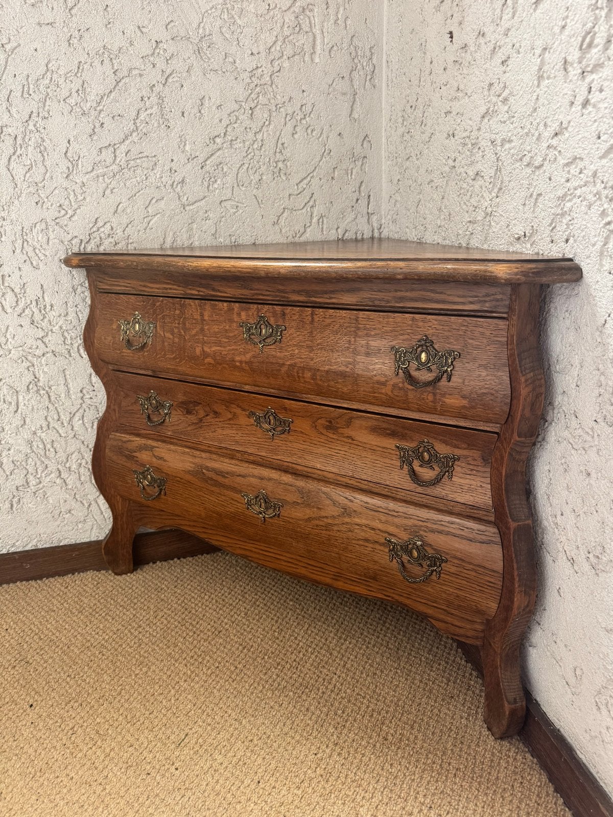 Vintage massief eiken hoekladekast met sierbeslag/buikkastje, Ophalen, Gebruikt, Eikenhout, 50 tot 100 cm