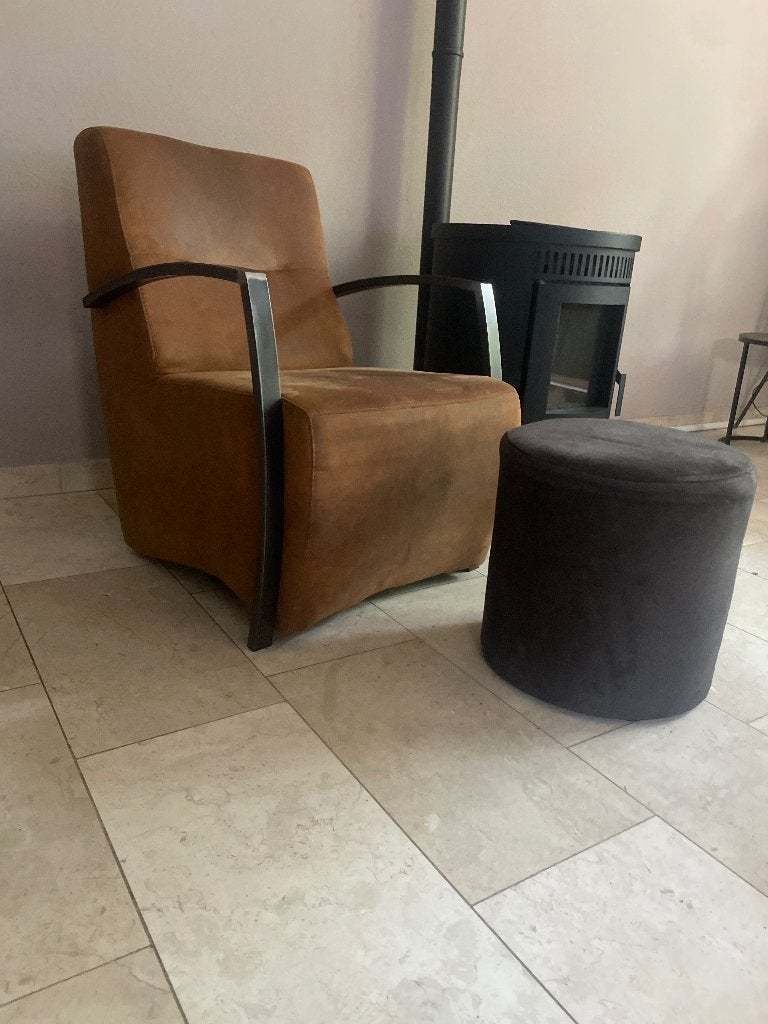 Industriële design fauteuil / lounge stoel bruin cognac, Huis en Inrichting, Stoelen, Ophalen, Gebruikt, Bruin, Leer