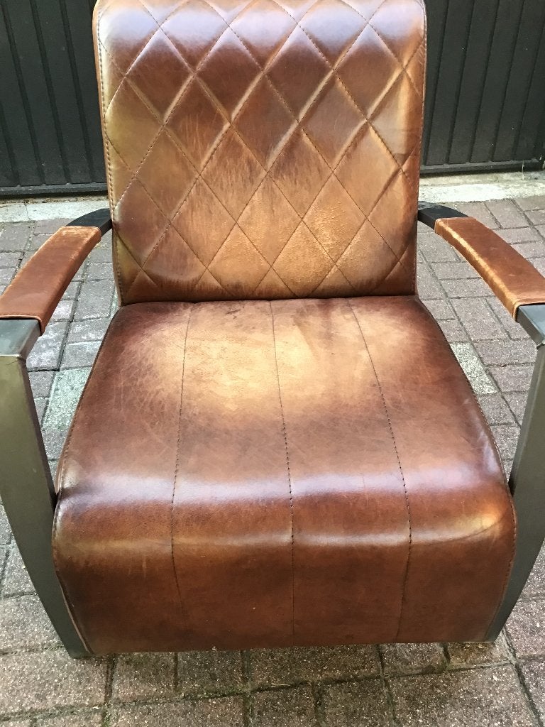 Industriele leren fauteuil, Huis en Inrichting, Ophalen, Gebruikt, Industreel modern, 75 tot 100 cm