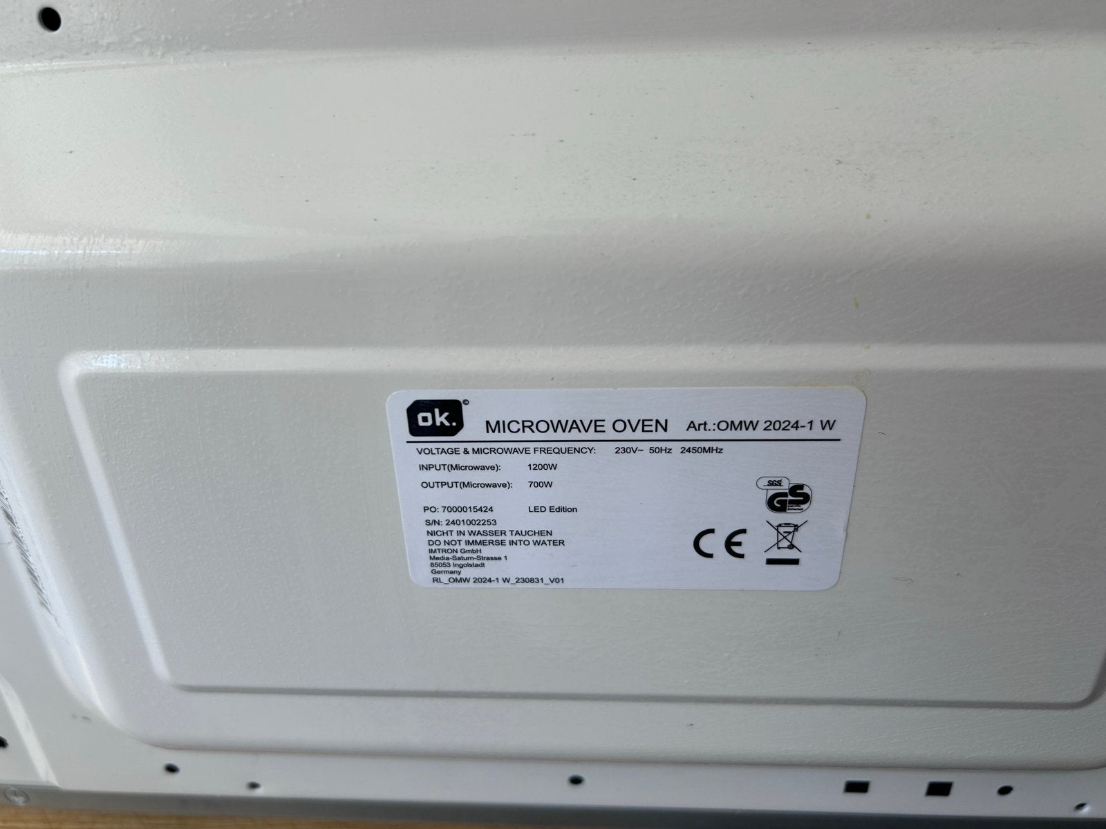 OK. Magnetron OMW 2024-1 W - Zo goed als nieuw, Witgoed en Apparatuur, Magnetrons, Ophalen, Minder dan 45 cm, Draaiplateau, Vrijstaand