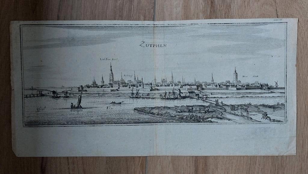 35 / Gravure uit 1659 van C. Merian van de stad Zutphen, Antiek en Kunst, Kunst | Etsen en Gravures, Ophalen of Verzenden