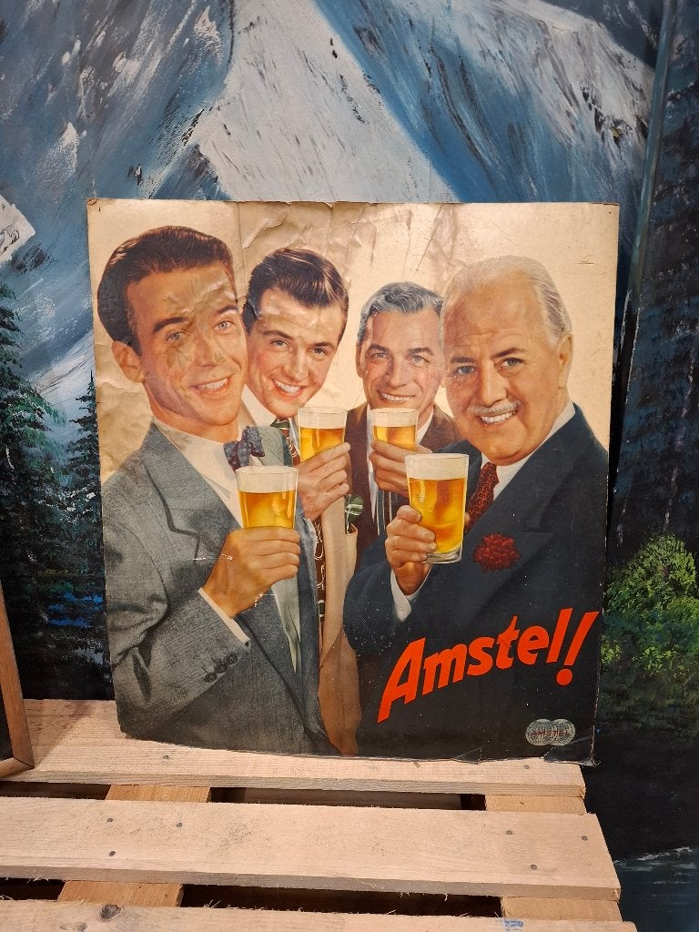 Amstel wereldbollen poster amstelbier, Antiek en Kunst, Ophalen