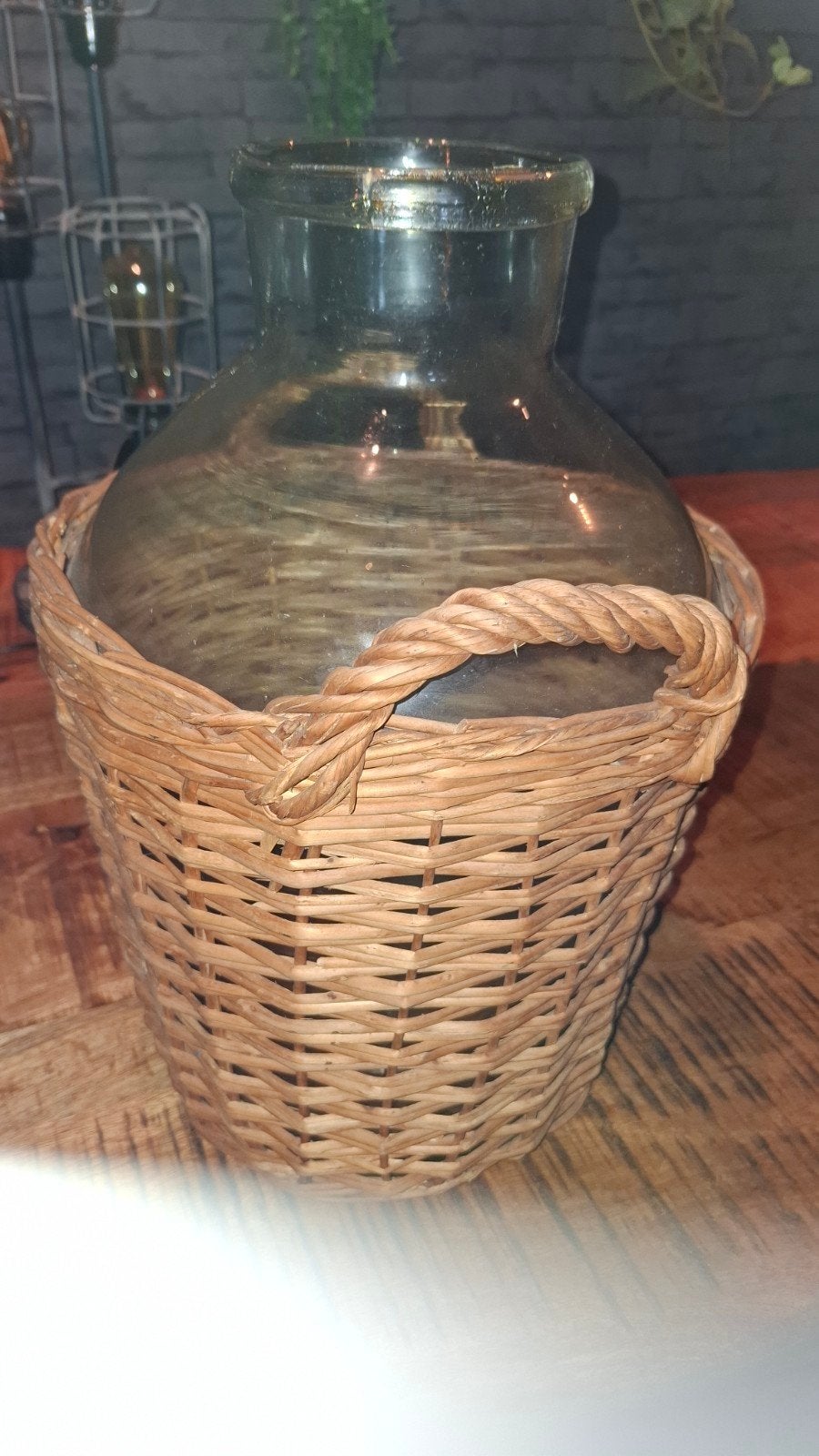Vintage Glazen Fles in Rotan Mand, Ophalen