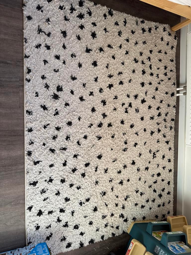 Crème vloerkleed met stippen 160x120 cm, Ophalen, 100 tot 150 cm, Zo goed als nieuw, Crème