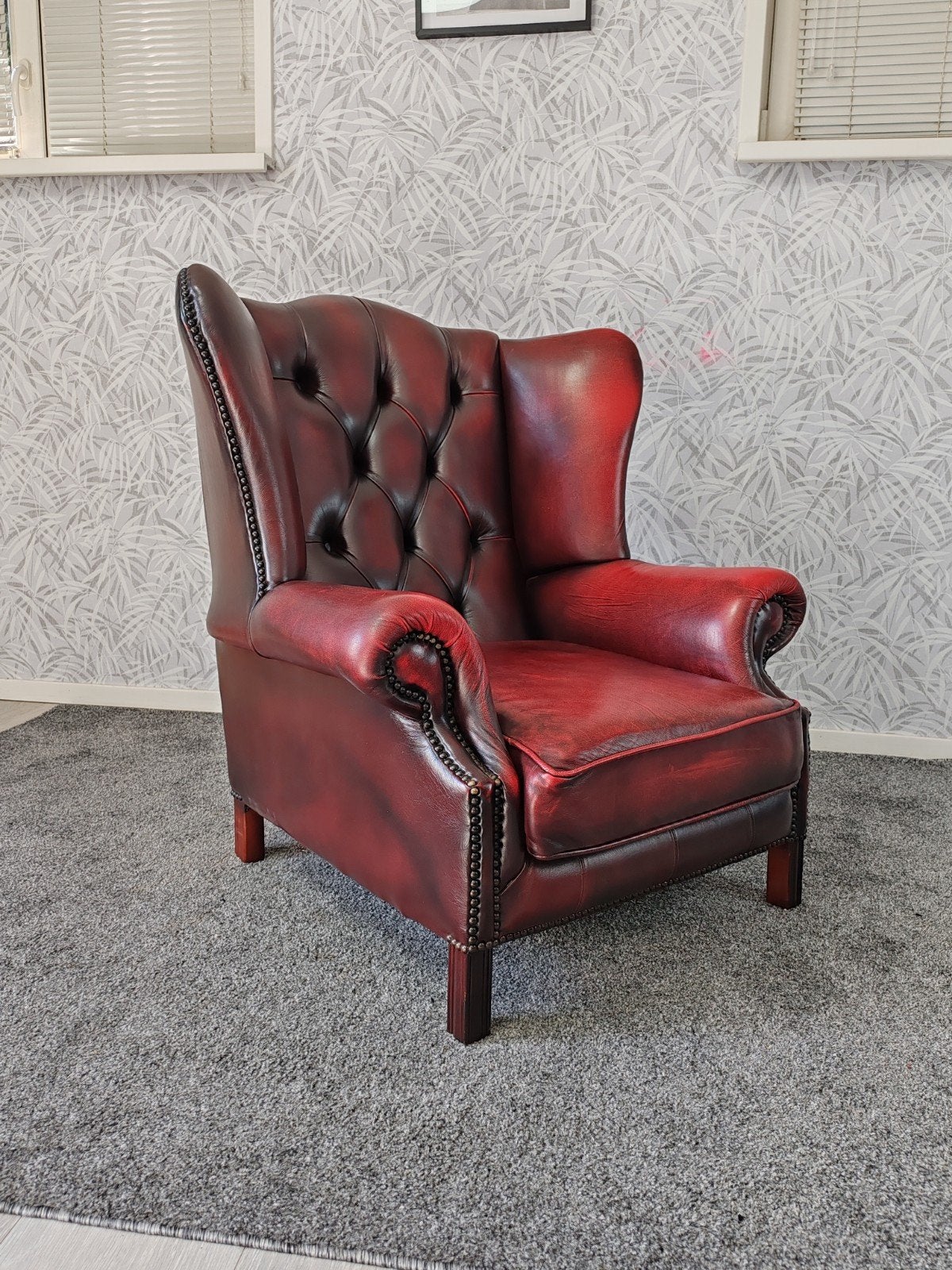 Chesterfield leren oorfauteuil wingback chair*, Leyland, Lancashire, PR26 8JW, UK, Ophalen of Verzenden, 75 tot 100 cm, Centurion Furniture PLC
