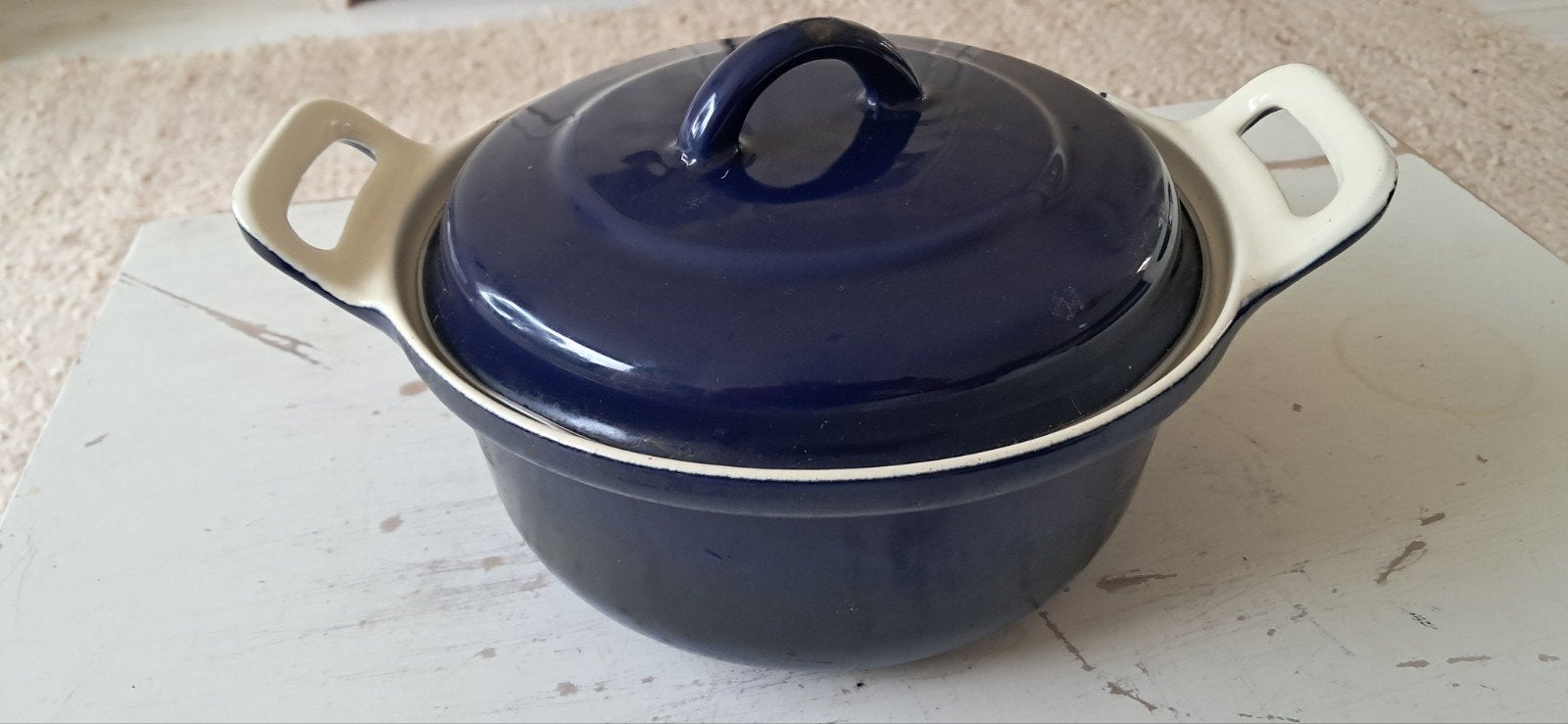 Diepblauw  gietijzeren 20 pan Cousances Voorloper le creuset, Huis en Inrichting, Keuken | Potten en Pannen, Ophalen of Verzenden