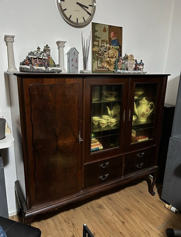 Vintage massief houten buffetkast/ vitrinekast/dressoir, Huis en Inrichting, Ophalen of Verzenden, Zo goed als nieuw, 25 tot 50 cm