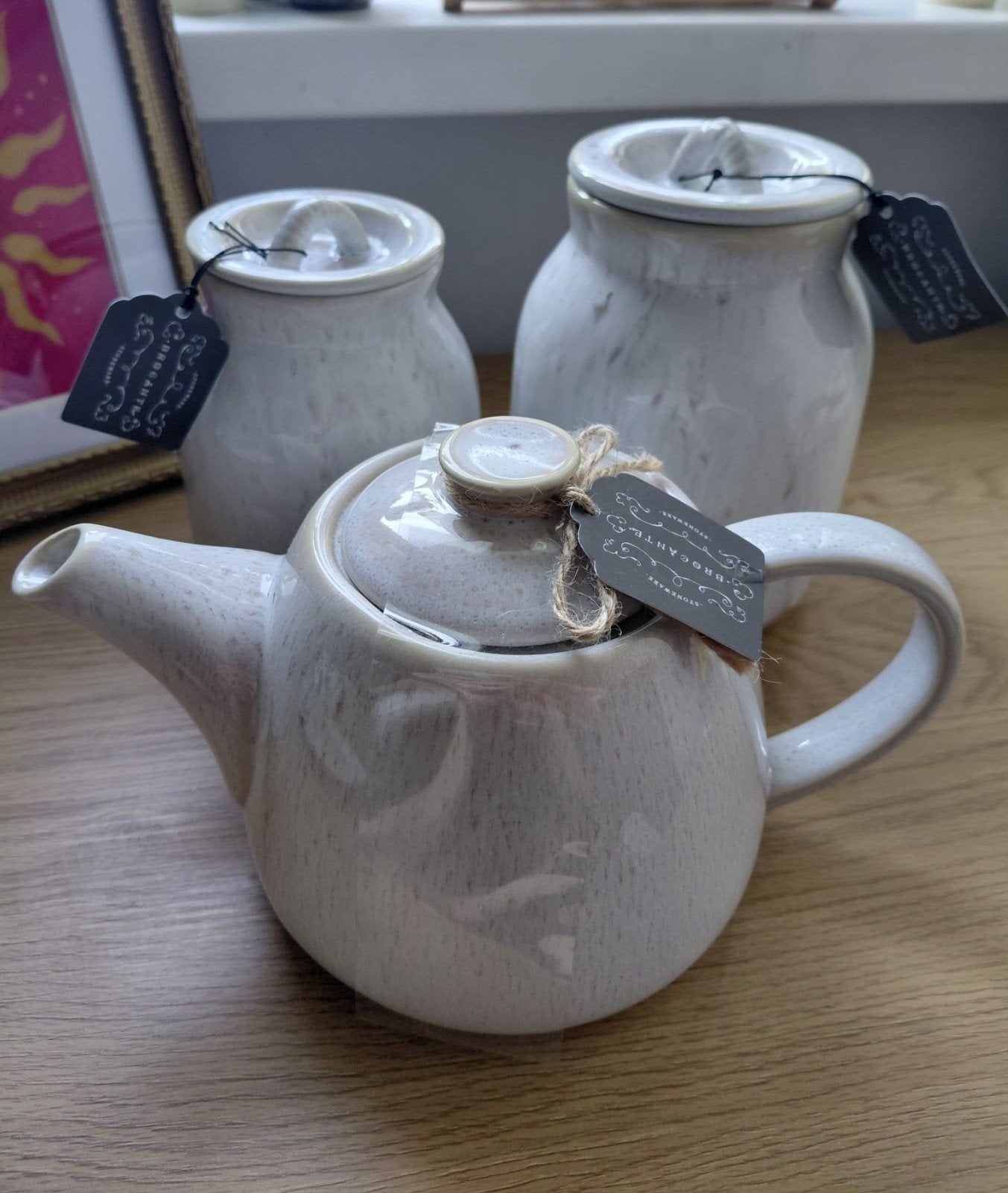 set theepot voorraadpotten wit beige glazuur brocante, Huis en Inrichting, Ophalen of Verzenden, Nieuw, Modern, Theepot