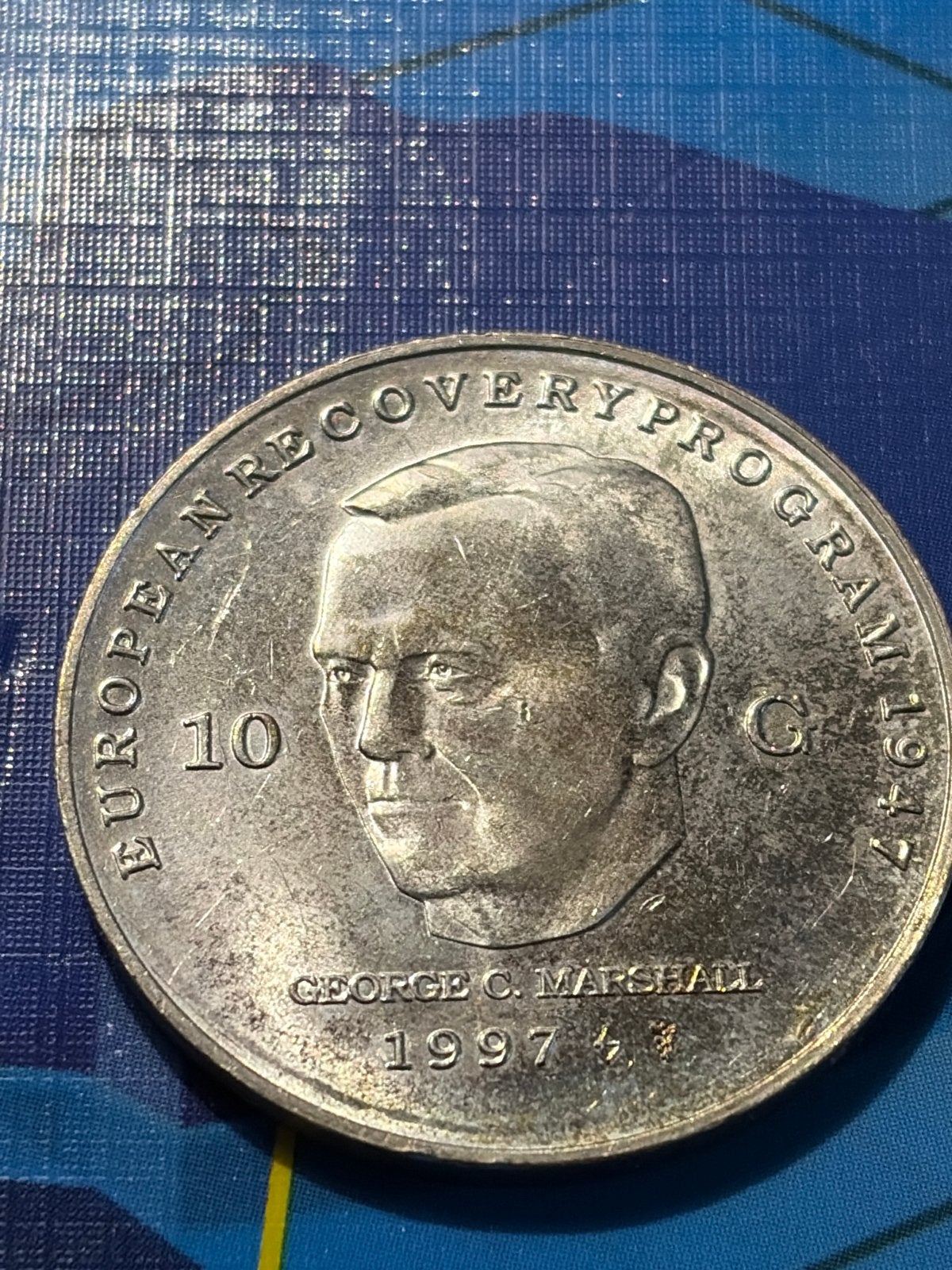 Zeldzame 10 Gulden munt Koningin Beatrix 1997 Marshall Plan, Ophalen of Verzenden, Koningin Beatrix, 10 gulden, Losse munt