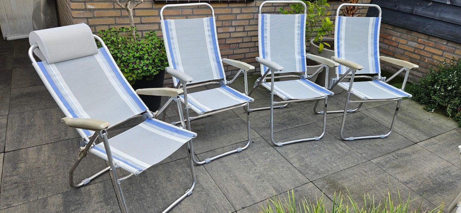 4 verstelbare campingstoelen + hoofdsteunen, Ophalen, Gebruikt, Campingstoel