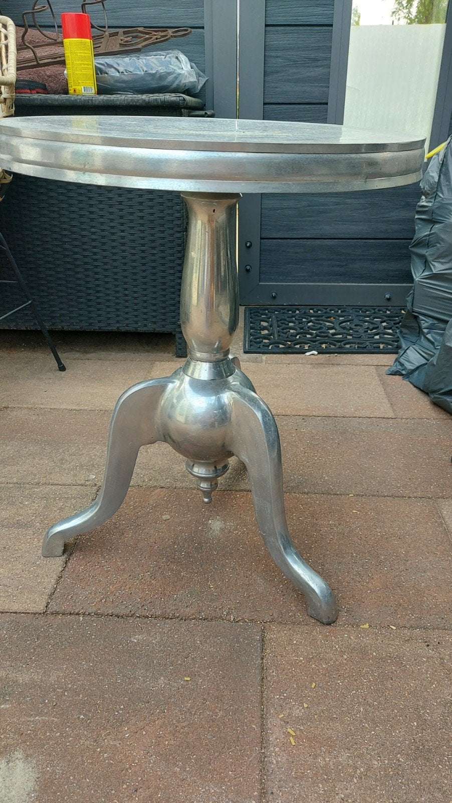 Metalen bijzettafel, rond, zilverkleurig, Huis en Inrichting, Gebruikt, Metaal of Aluminium, Klassiek, Rond