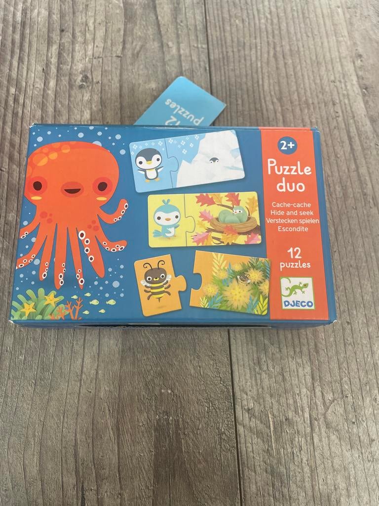 Djeco Puzzle Duo: Dieren en hun omgeving (12 puzzels), Ophalen of Verzenden, 10 tot 50 stukjes, Gebruikt, 2 tot 4 jaar