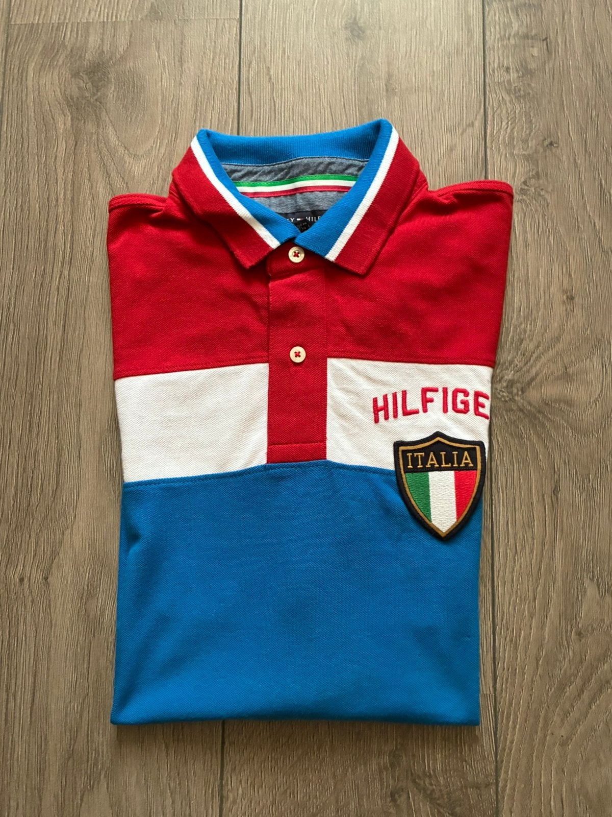 Tommy hilfiger italia polo exclusief maat L, Verzenden, Zo goed als nieuw, Maat 52/54 (L), Blauw