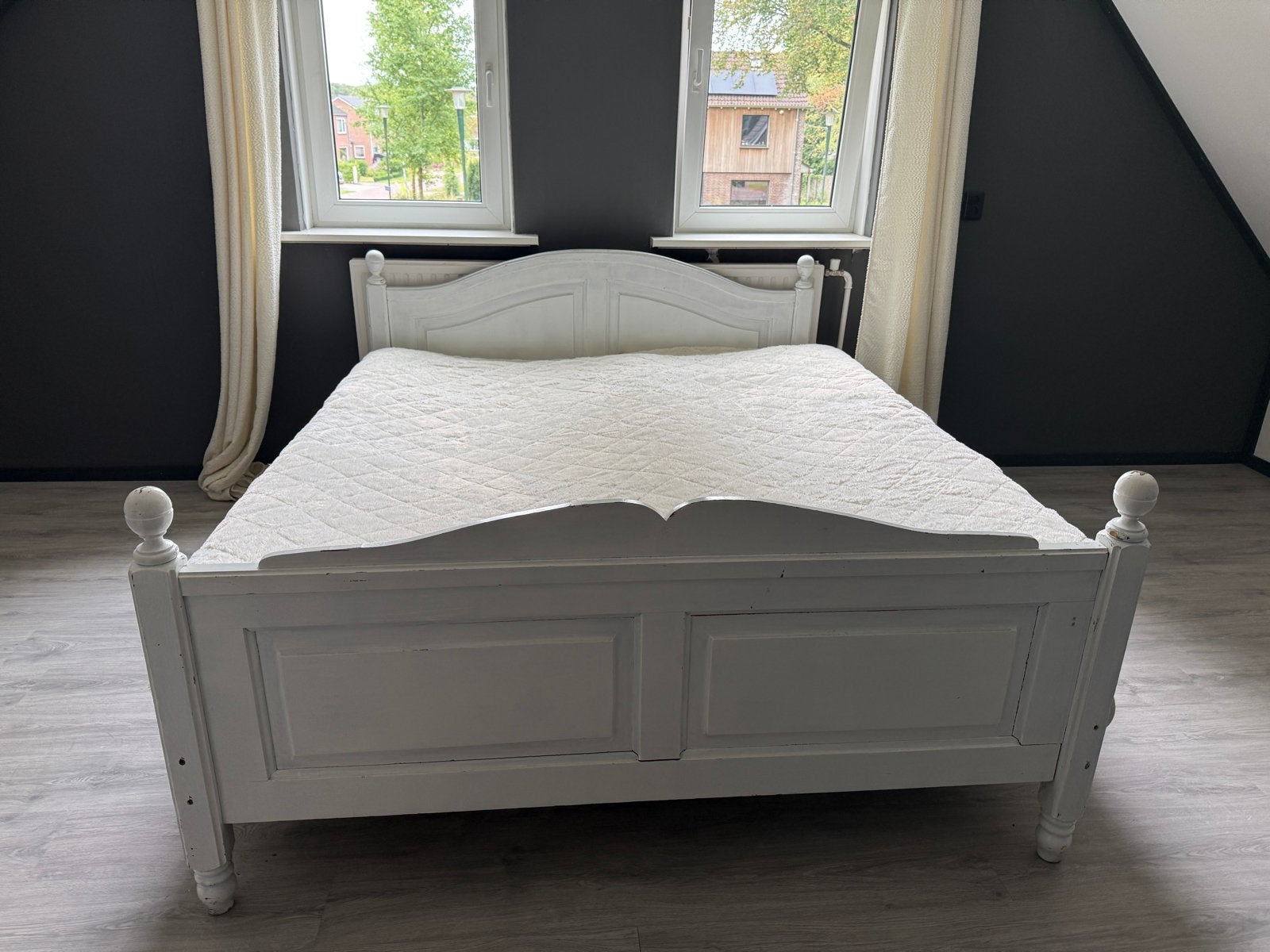 Gratis 2-persoons houten bed 160x200 cm incl. lattenbodems, Huis en Inrichting, Ophalen, Gebruikt, Tweepersoons, 200 cm
