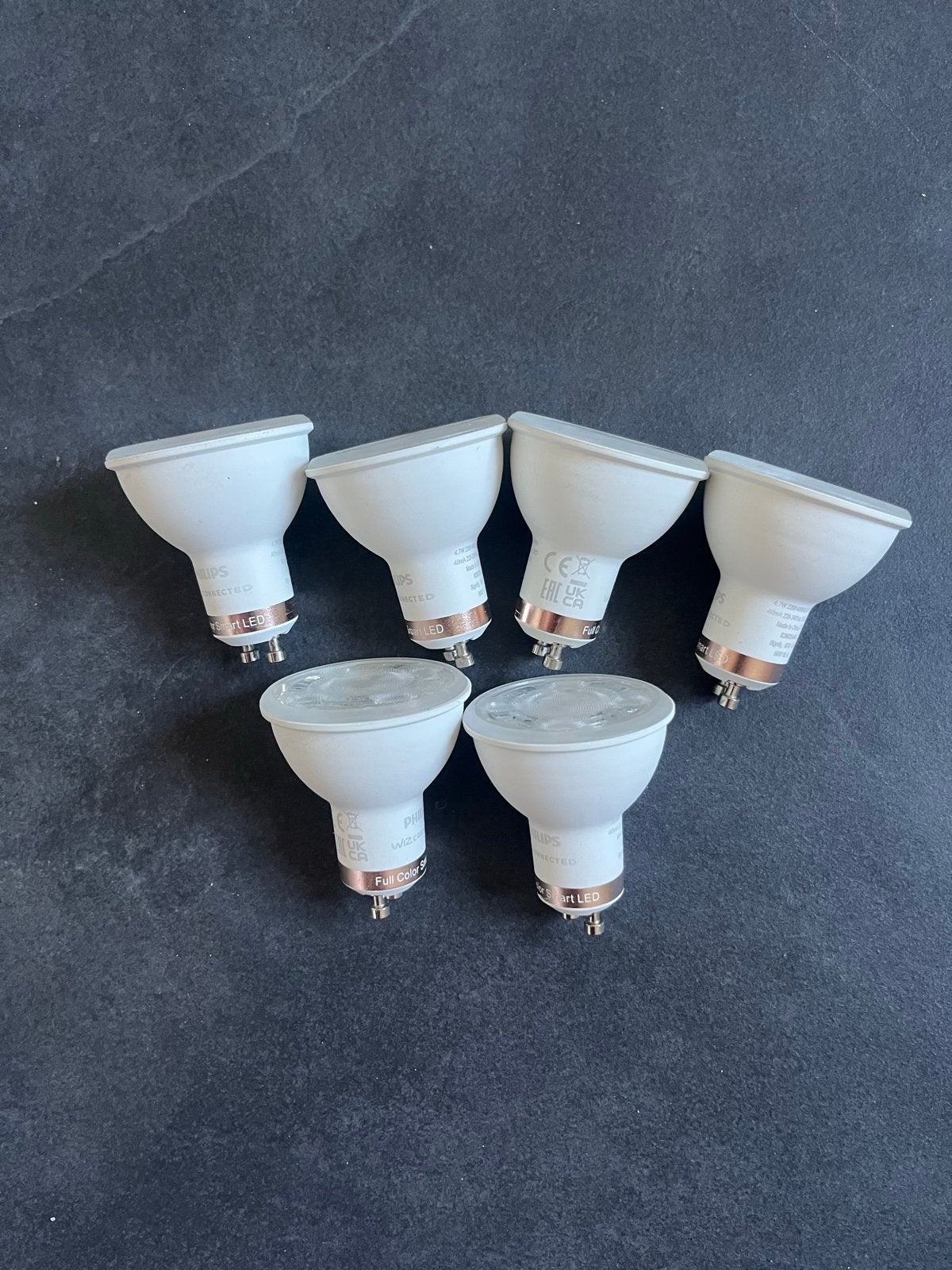 6 Philips WiZ Connected Full Color Smart LED GU10 lampen, Philips, Gebruikt, Meerkleurig, GU10