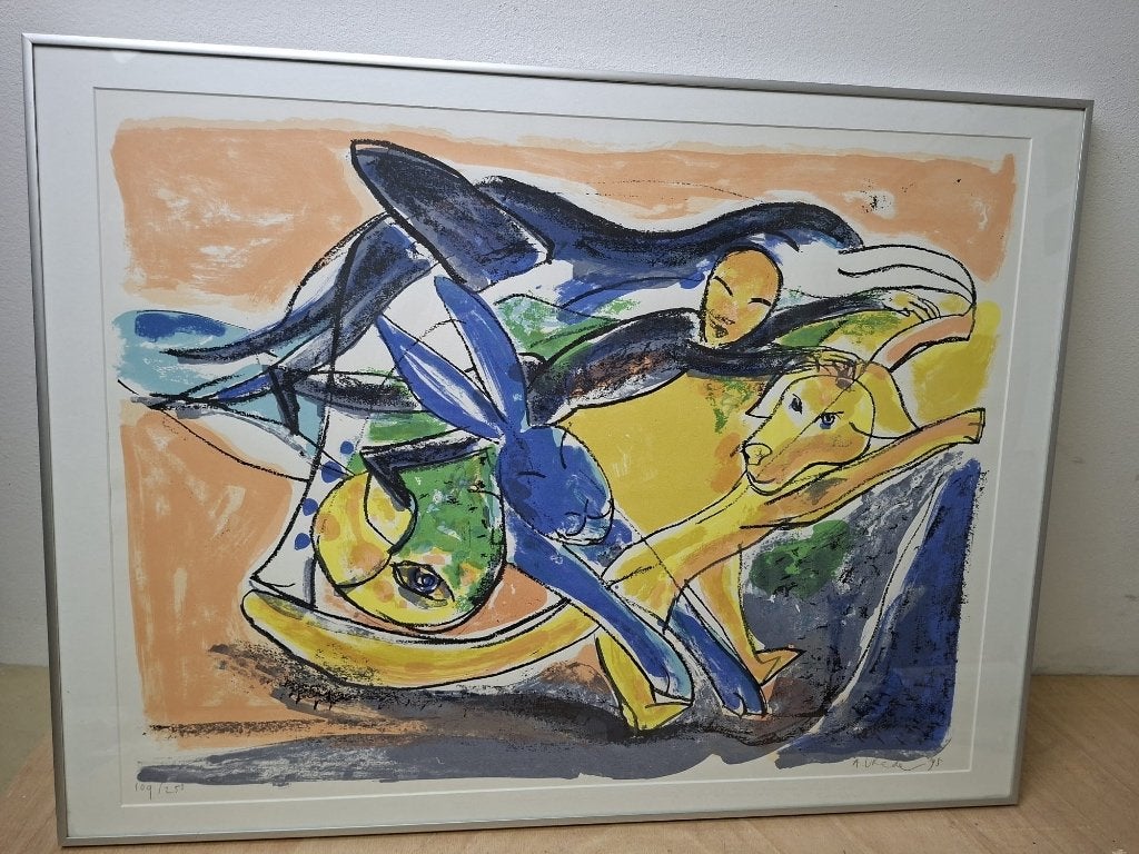 Zeefdruk “Hond & Haas” – Anton Vrede, Antiek en Kunst, Kunst | Litho's en Zeefdrukken, Ophalen