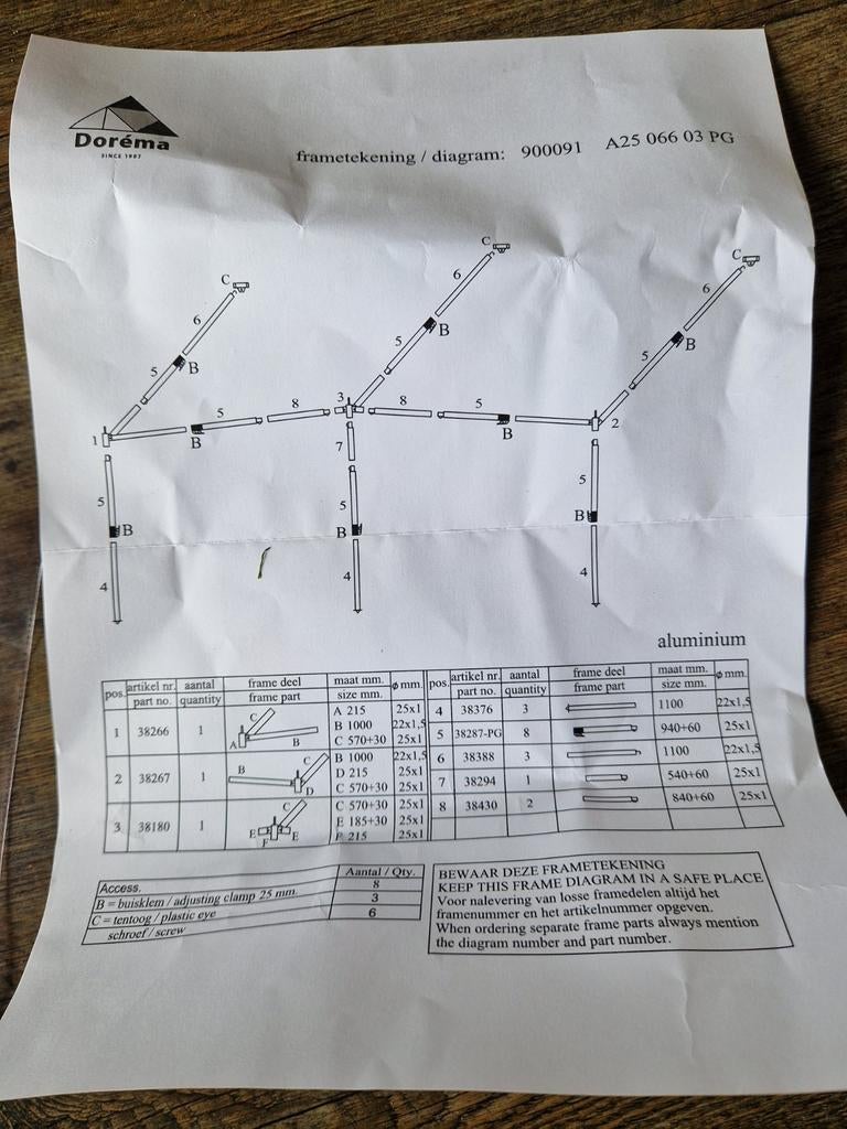Dorema Aluminium Luifelframe Nieuw (maat 10-15), Caravans en Kamperen, Ophalen, Nieuw
