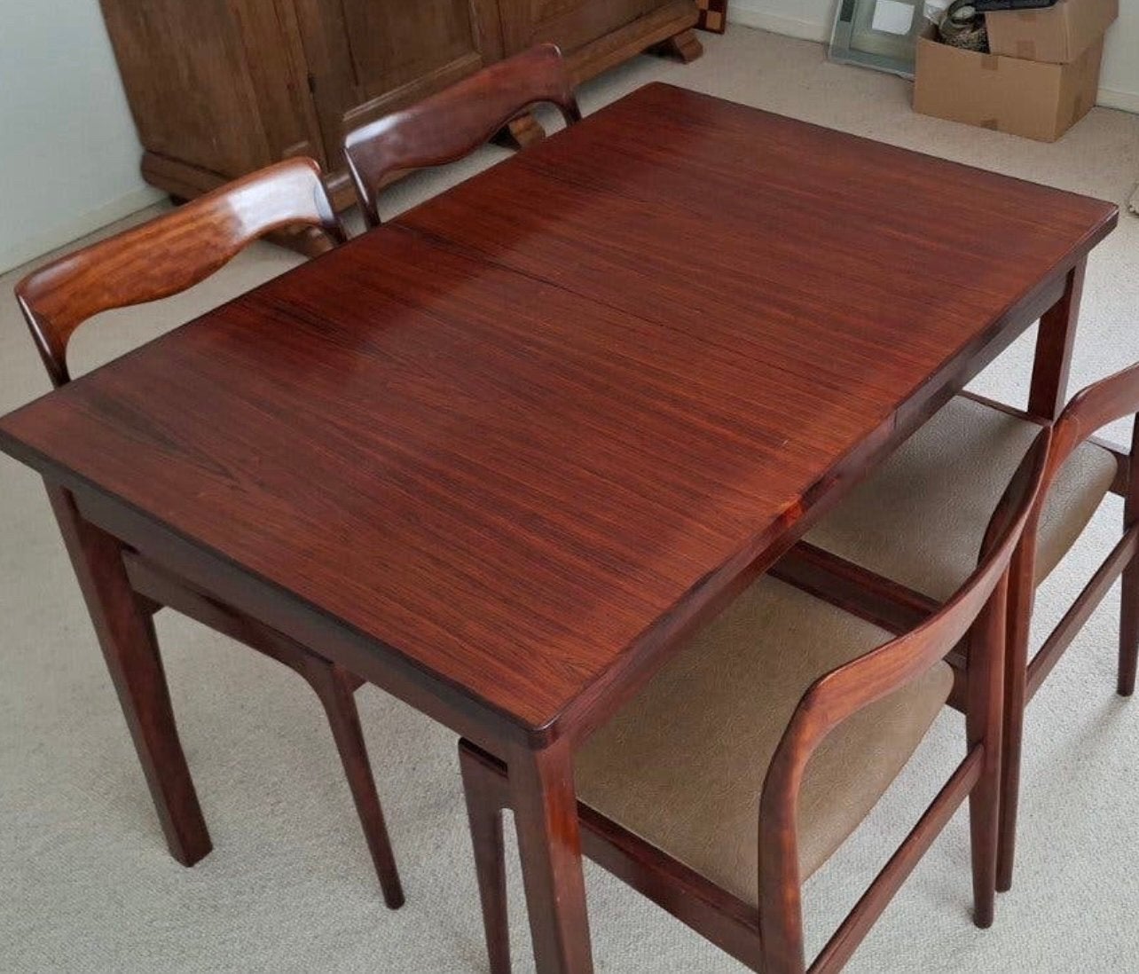 Vintage Palissander Eethoek AwA Meubelfabriek (Jaren 60), Ophalen, Zo goed als nieuw, 4 tot 6 stoelen