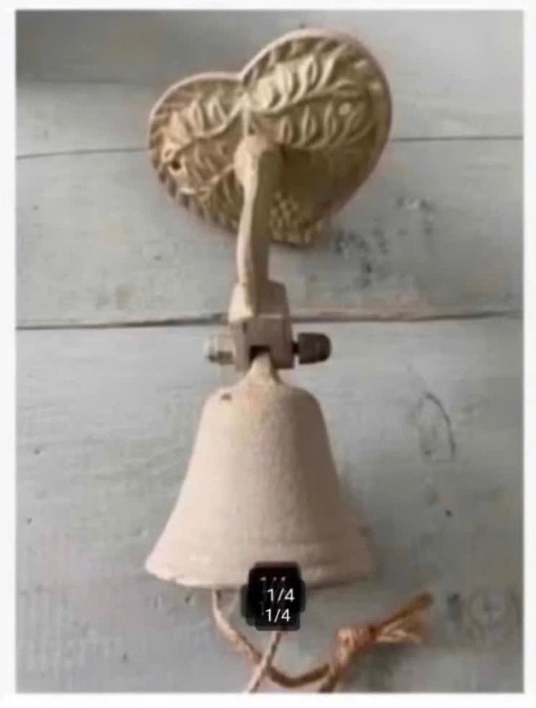 Brocante Metalen crème kleurige hart Bel, 14 cm, Ophalen of Verzenden