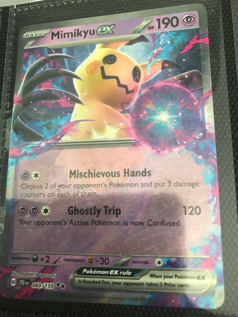 Mimikyu EX Pokémon Kaart - Zeldzaam en Krachtig, Ophalen of Verzenden, Zo goed als nieuw, Losse kaart