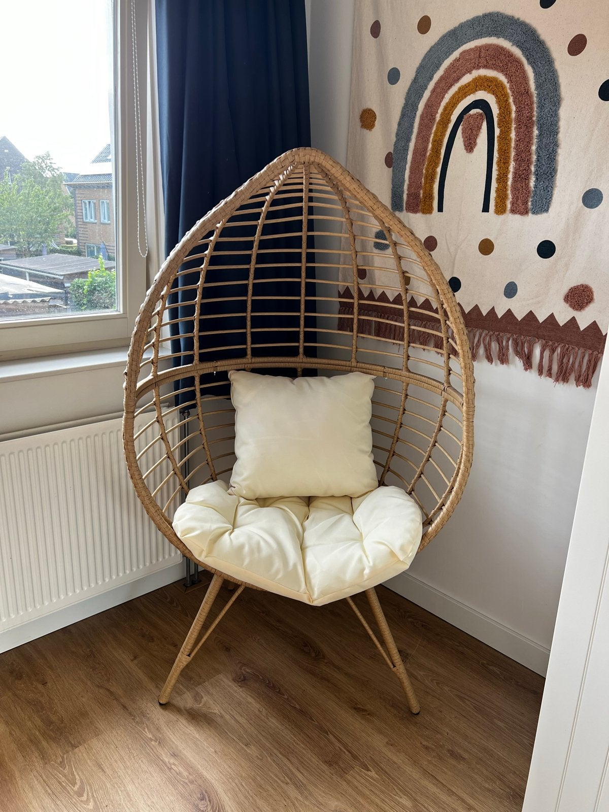 Rotan ei stoel met kussen - Zo goed als nieuw, Ophalen, Overige kleuren, Riet of Rotan, Zo goed als nieuw