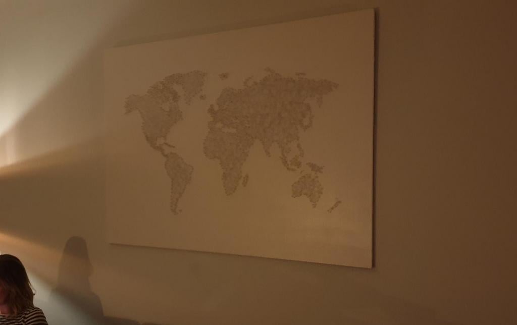 Unieke Wereldkaart Wanddecoratie - Draadkunst, Beige, Wandsculptuur, Gebruikt, Hout