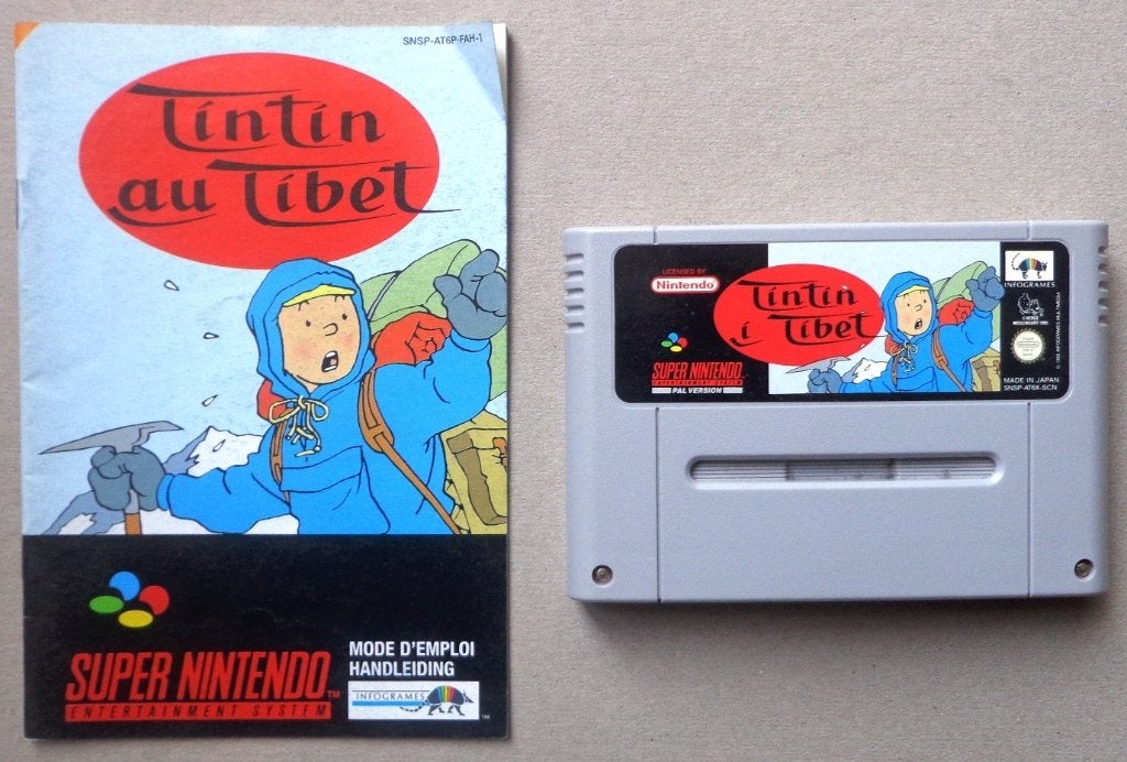 Kuifje in Tibet voor de Europese Super Nintendo + boekje, Spelcomputers en Games, Games | Nintendo Super NES, Gebruikt, Avontuur en Actie