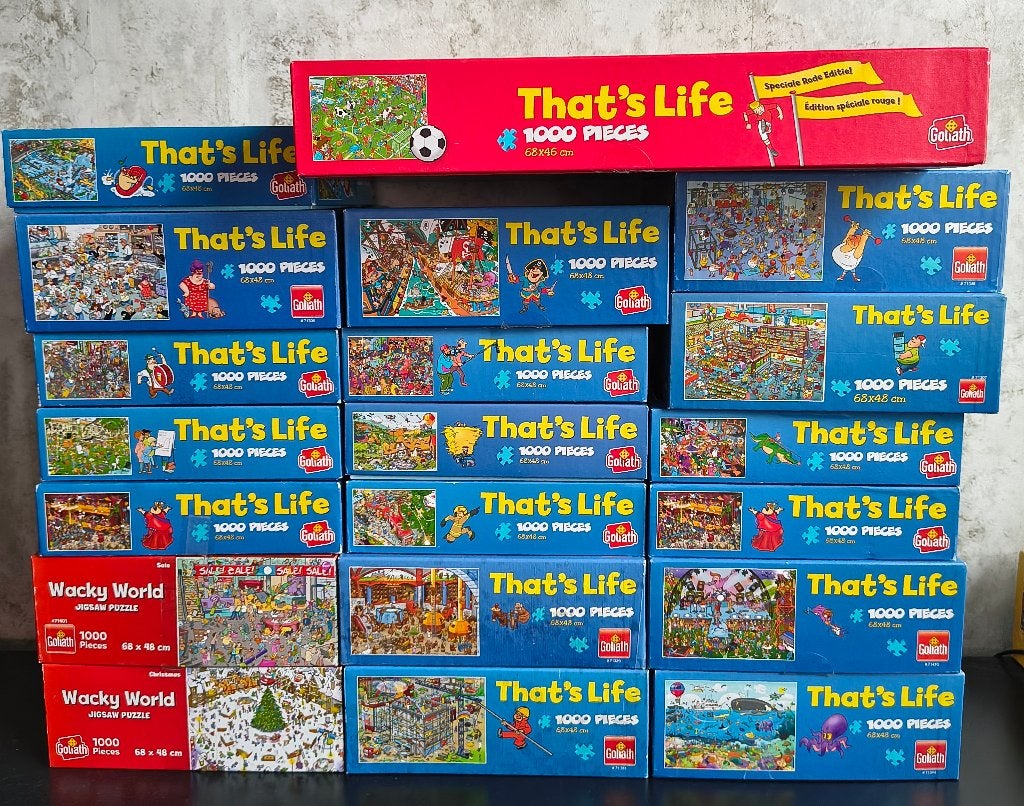 20x That's Life / Wacky World 1.000 stukjes Goliath, Ophalen of Verzenden, 500 t/m 1500 stukjes, Gebruikt, Legpuzzel