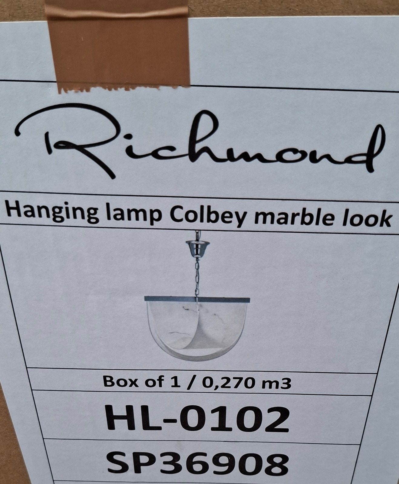 Richmond Colby Hanglamp - Marmerlook, Ophalen, Overige materialen, Modern, Klassiek, Marmerlook, Nieuw