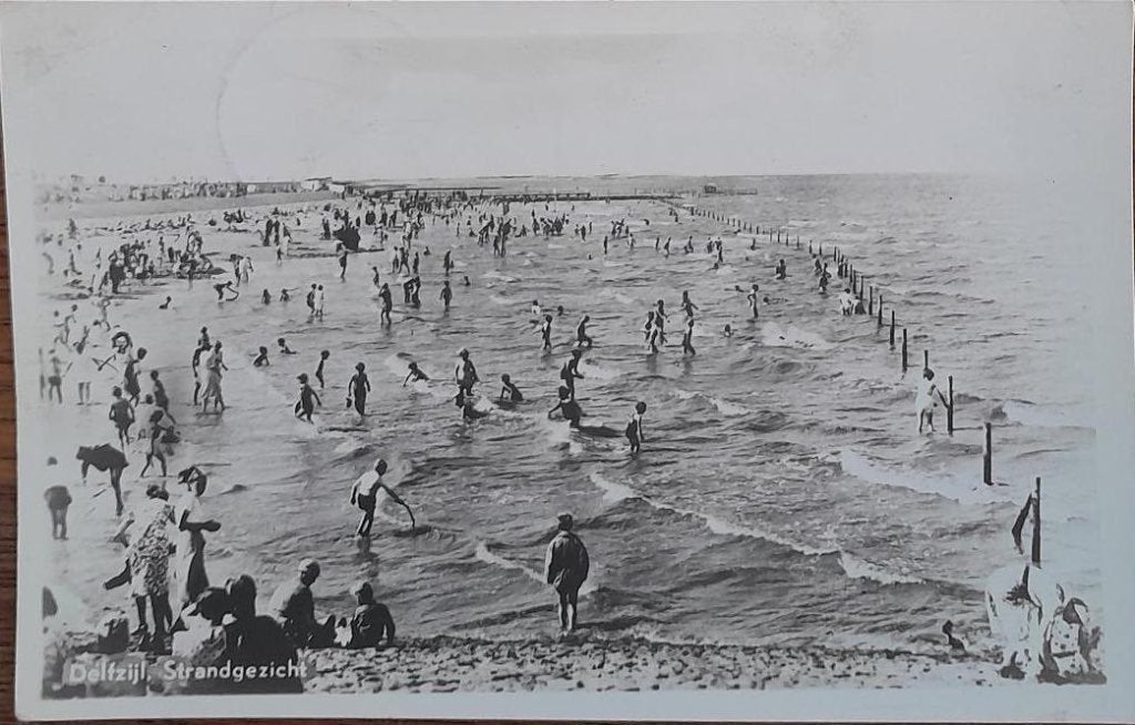 Delfzijl 1948- Strandgezicht, Verzamelen, Ophalen of Verzenden, 1940 tot 1960, Gelopen, Groningen