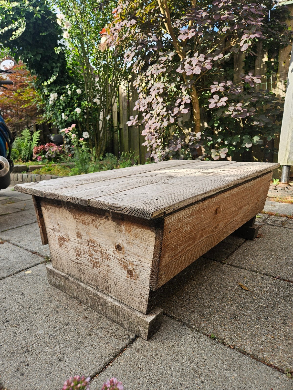 Lage houten buiten lounge tafel, Ophalen of Verzenden, Gebruikt, Rechthoekig, Hout