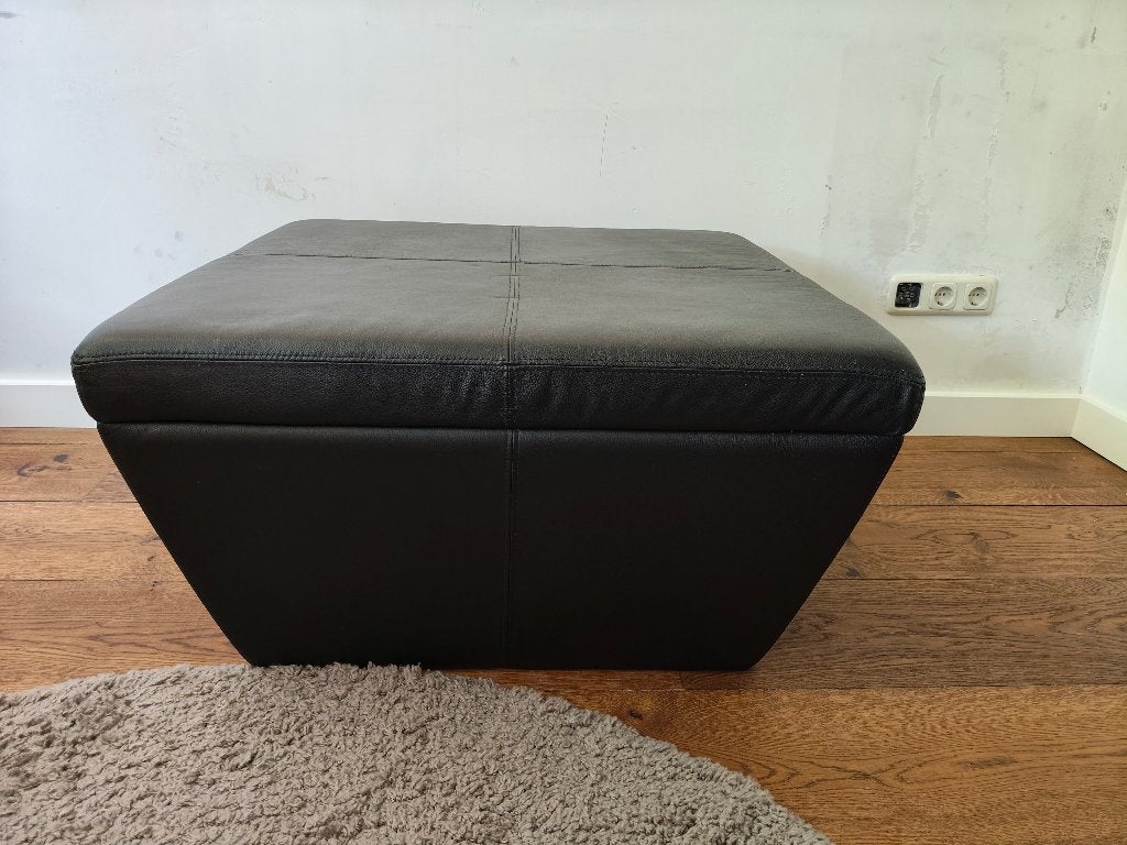 zwart lederen poef, Ophalen, Vierkant, Leer, 75 tot 100 cm