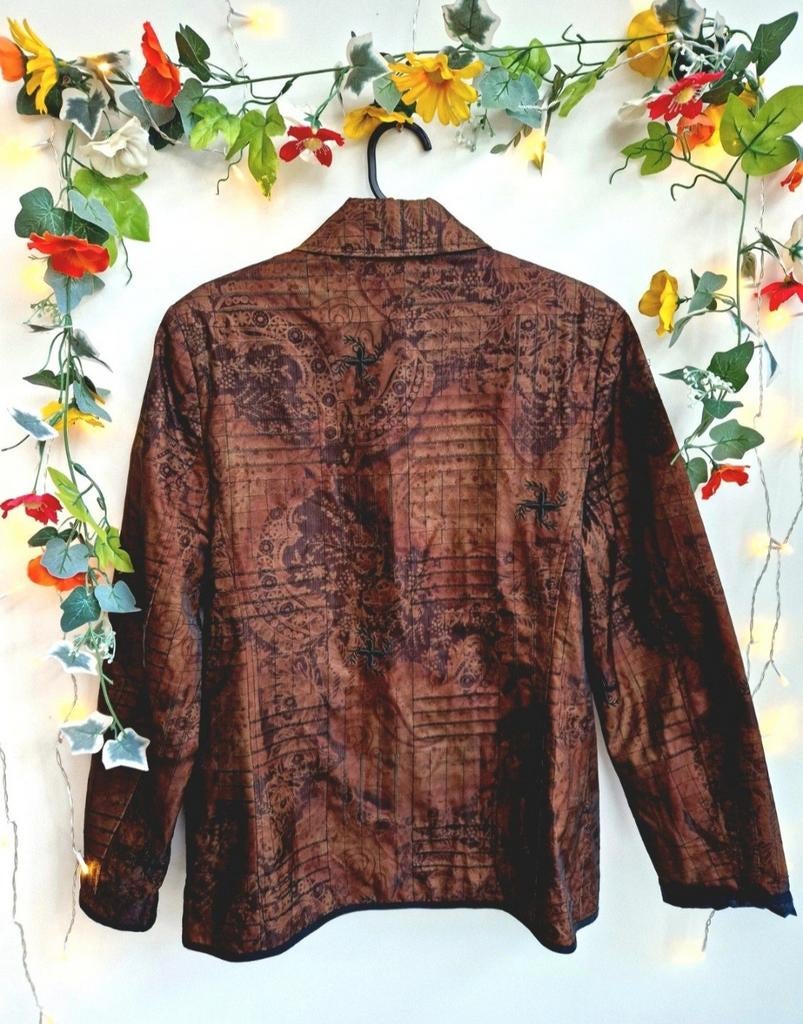 Zeer unieke vintage glanzende geborduurde zomerjas, Ophalen of Verzenden, Zo goed als nieuw, Maat 38/40 (M), Bruin