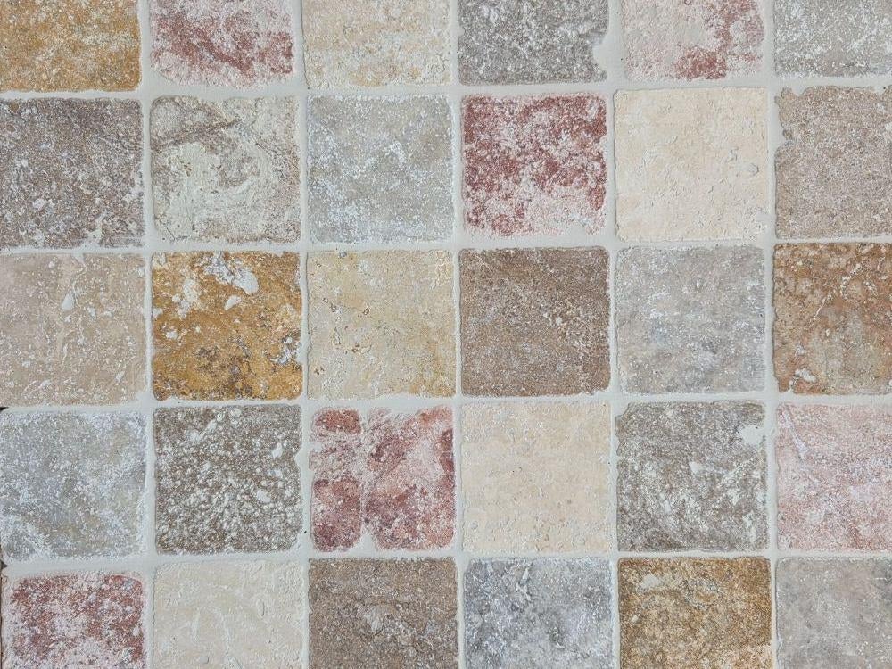 Mix colour travertin dambord 10x10x1 vloer/wandtegel, Keramiek, Nieuw, Minder dan 20 cm, 10 m² of meer