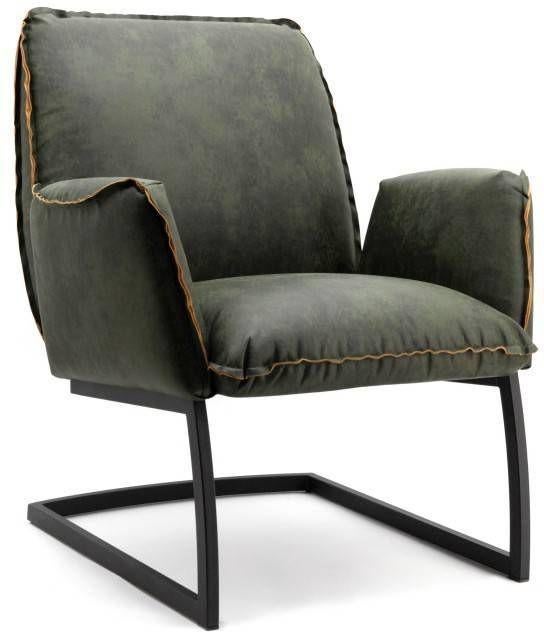 Groene micro leer fauteuil met cognac randen, Ophalen, Zo goed als nieuw, 75 tot 100 cm, 75 tot 100 cm