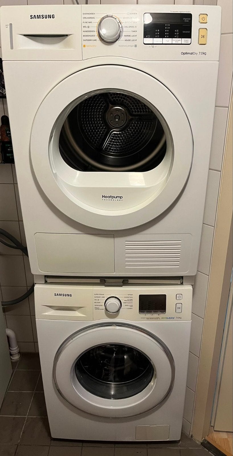 Samsung wasmachine + samsung wasdroger, Ophalen, Gebruikt, Wolwasprogramma, Voorlader