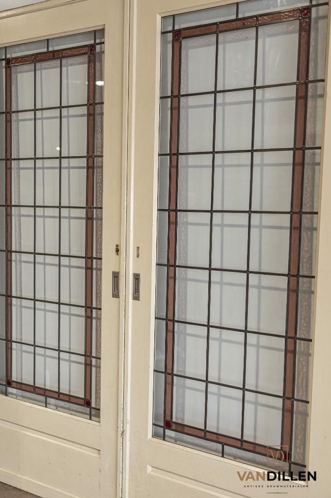 Oude ensuite schuifdeuren NIEUW glas in lood prachtig!, Binnendeur, Ophalen of Verzenden, Zo goed als nieuw, Schuifdeur