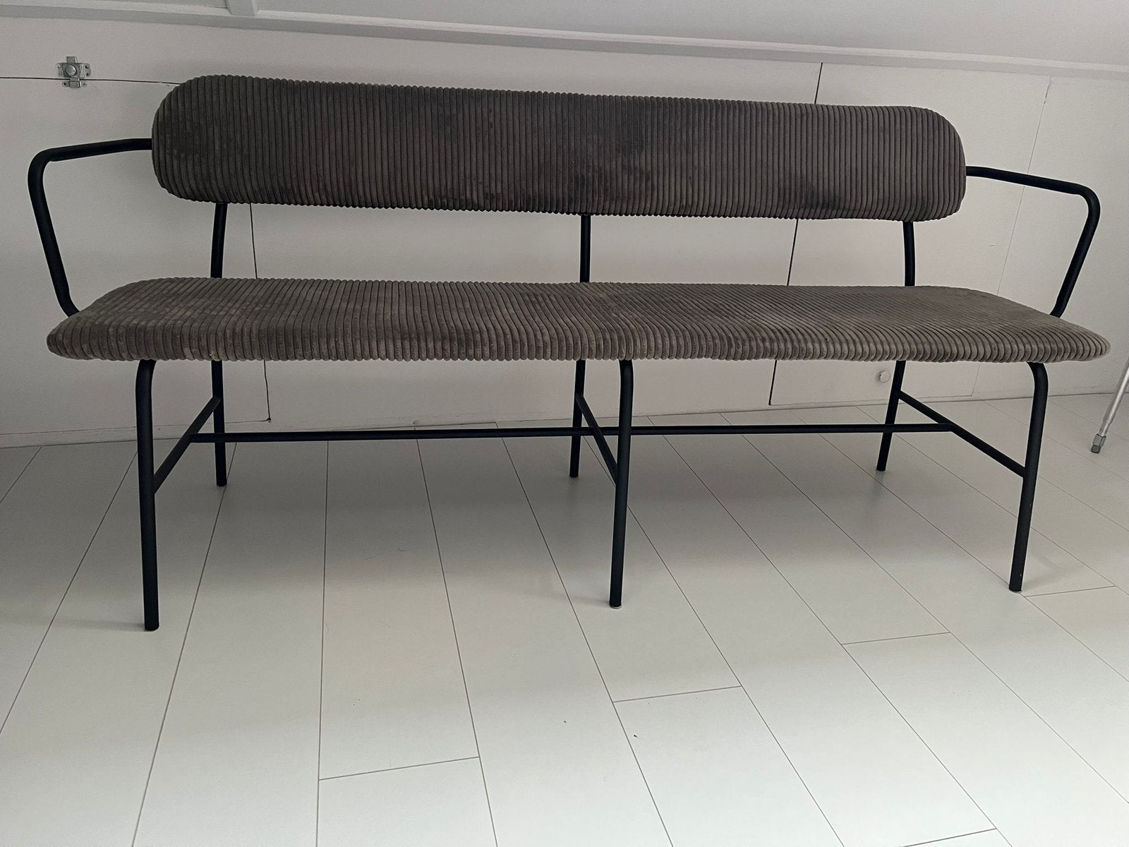 Grijze corduroy bankje voor bij de eettafel., Ophalen, Gebruikt, Tweepersoons, 150 tot 200 cm