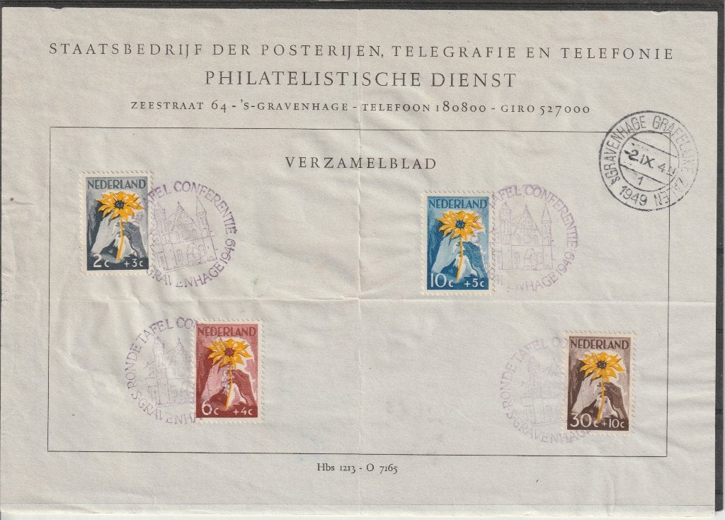 Nederland 1949, NVPH 538 t/m 541, Verzamelblad, Gestempeld., Verzenden, Na 1940, Gestempeld