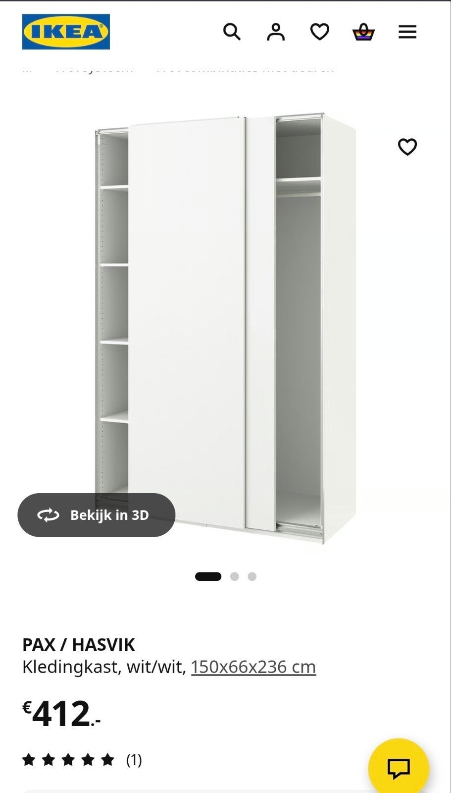 IKEA PAX Hasvik Kledingkast Deuren 150x236x66 cm, Ophalen, Gebruikt, 100 tot 150 cm, 100 tot 150 cm