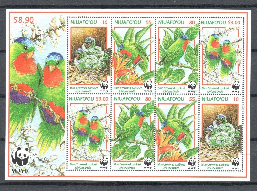 WWF postzegelvel van de Blauwkaplori, Ophalen of Verzenden, Postfris, Dier of Natuur