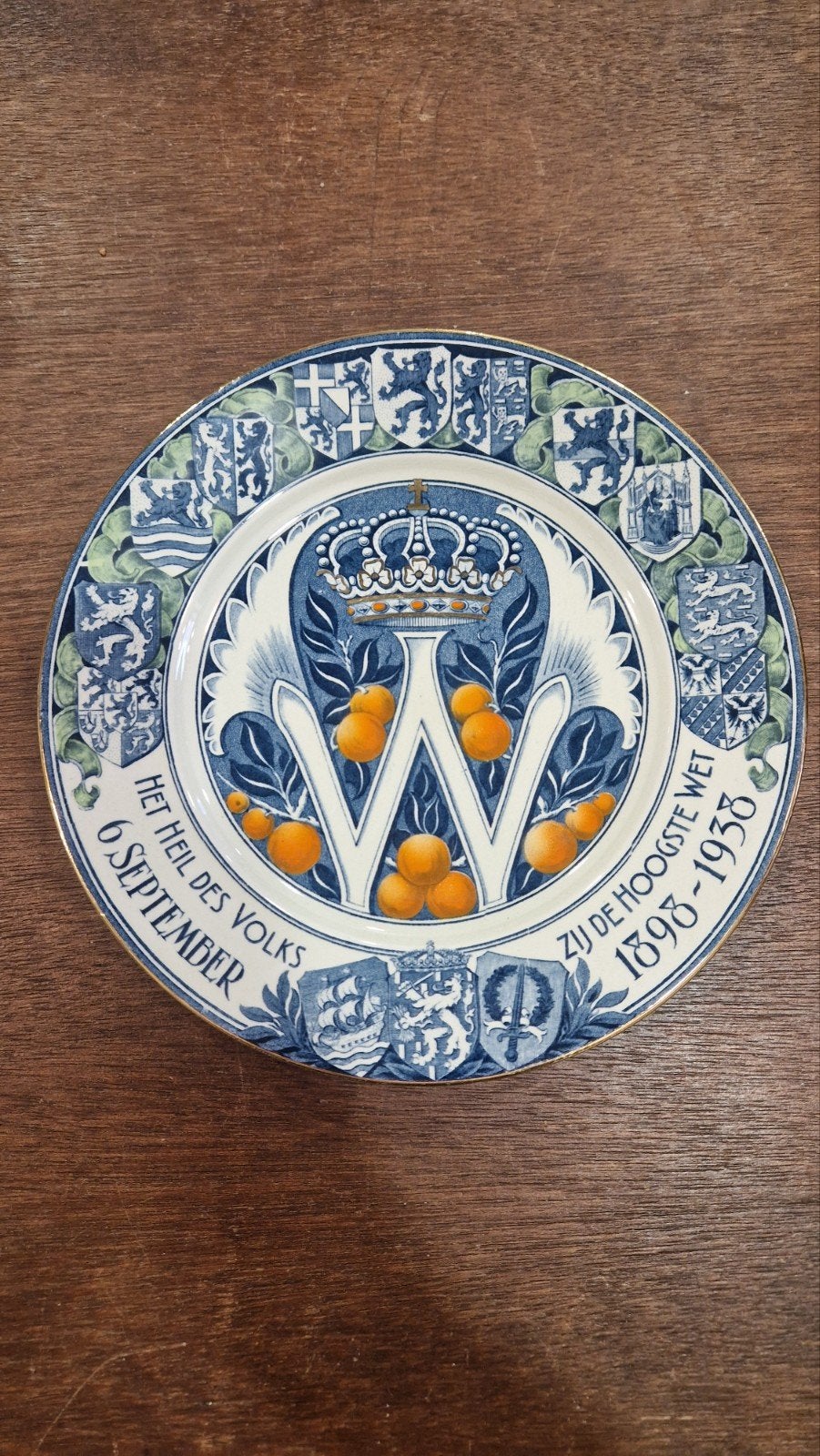 Gedenkbord Wilhelmina 1898-1938 Société Céramique, Antiek en Kunst, Ophalen of Verzenden