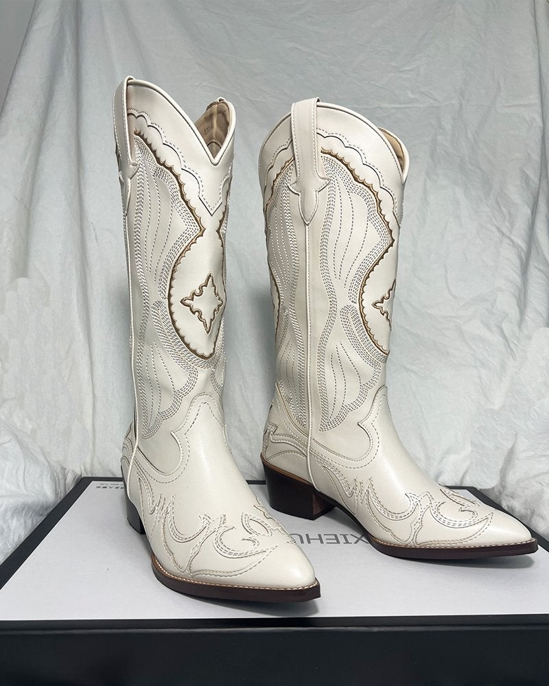 Witte hoge dames cowboy laarzen / vrouwen kunst leren boots, Verzenden, Nieuw, Wit, Hoge laarzen