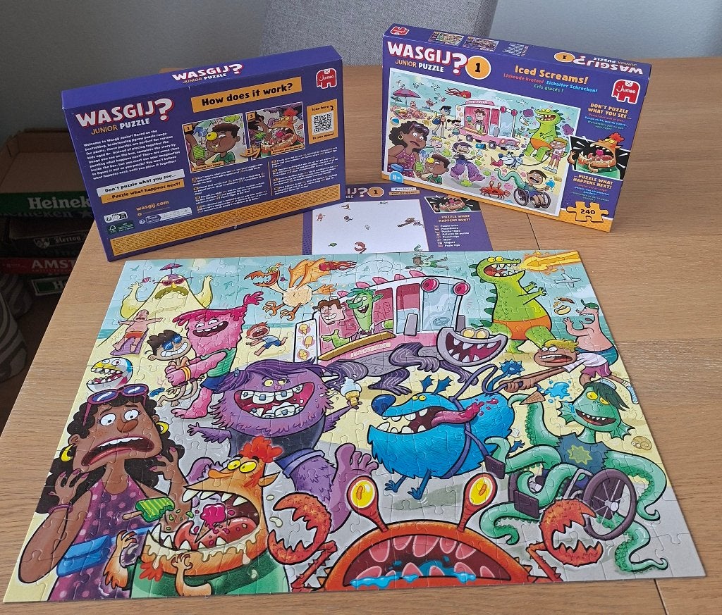 Wasgij junior puzzel nr 1 Ijskoude kreten, Ophalen of Verzenden, 500 t/m 1500 stukjes, Zo goed als nieuw